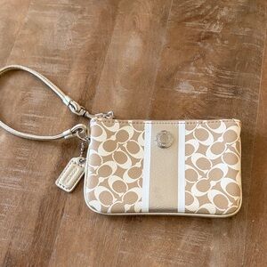 Coach Tan and Cream Signature Wristlet